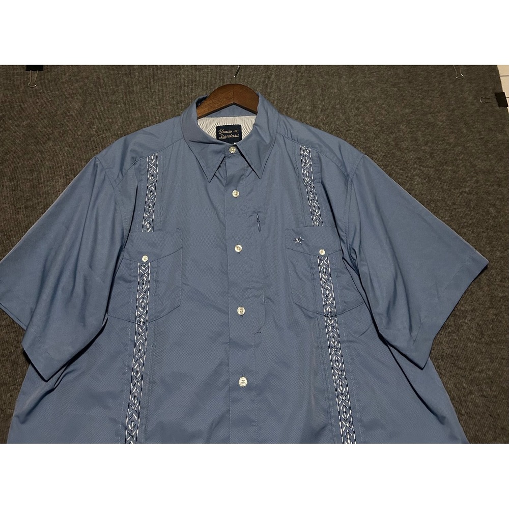 Texas standard guayabera shirt short sleeve beach blue size 2XL lightweight